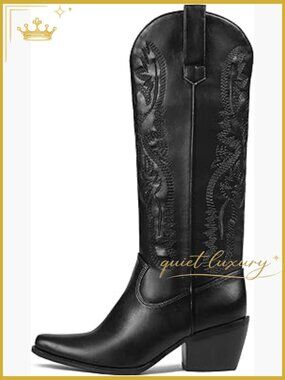 Knee High Cowgirl Boots Chunky Block Heel Western Tall Boots Side Zipper